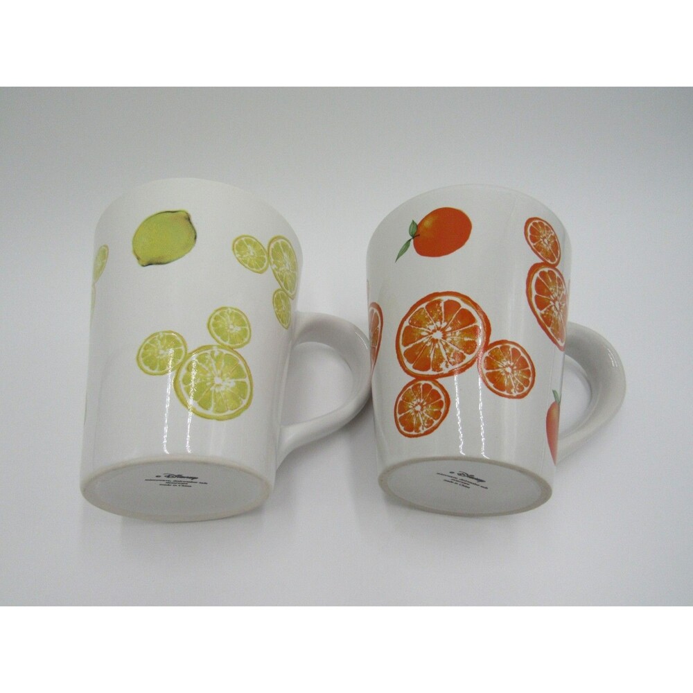 Disney Hidden Mickey Mouse Fruit Mugs Citrus Lemon Orange Slices Stoneware (2)